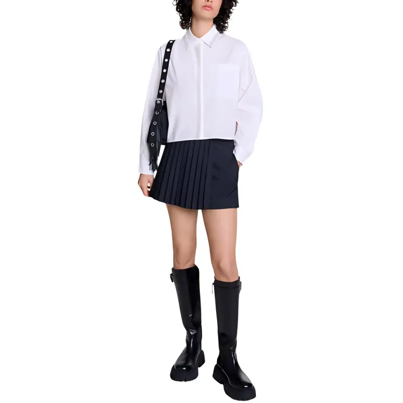Maje Beaded collar Cropped Shirt-1