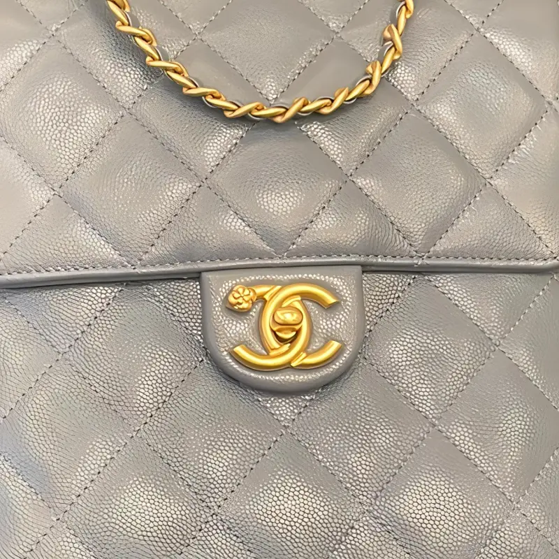 CHANEL Grain Embossed Caviar Cow Leather Backpack Women's Blue-1