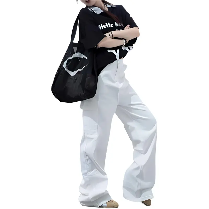 YINLEI Cargo Pants Women's White-1