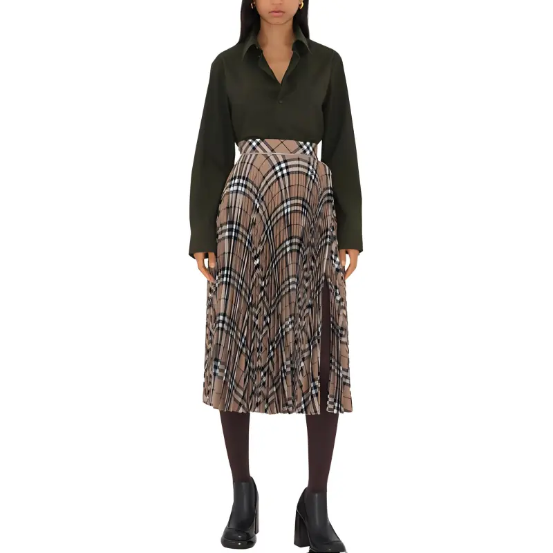 Burberry Checked Pleated Midi Skirt-1