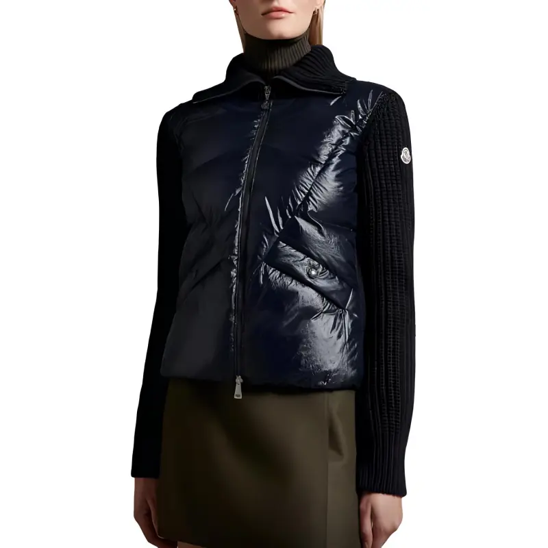 Moncler Lightweight And Lined Wool Cardigan And Down Jacket Down Jacket Women's Marine Blue-2