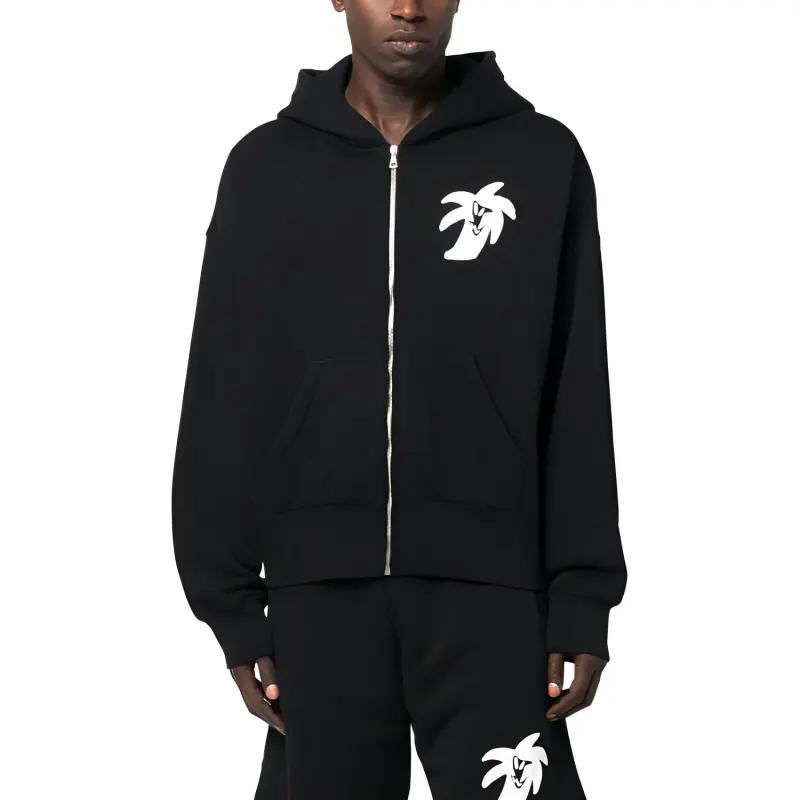 PALM ANGELS Logo Print Zip Up Hoodie-4