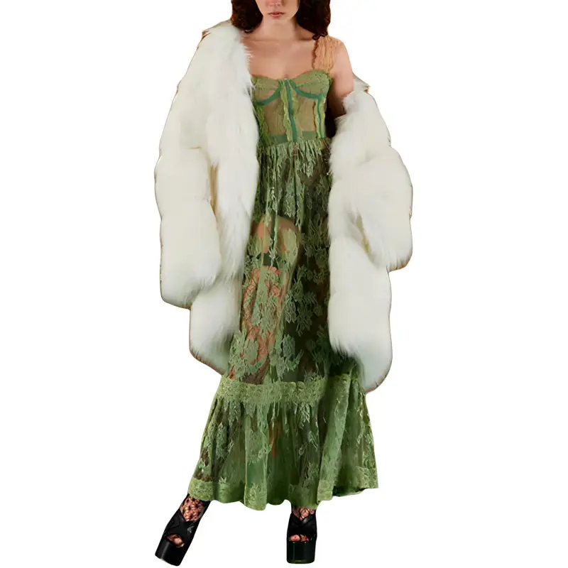 GUCCI Sleeveless Lace Corset Tiered Dress Green-1