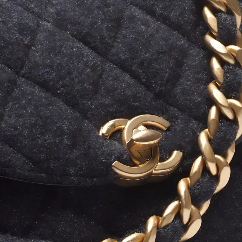 CHANEL Felt Messenger Bag Shoulder Bag Crossbody Bag Mini Women's Charcoal Gray-2