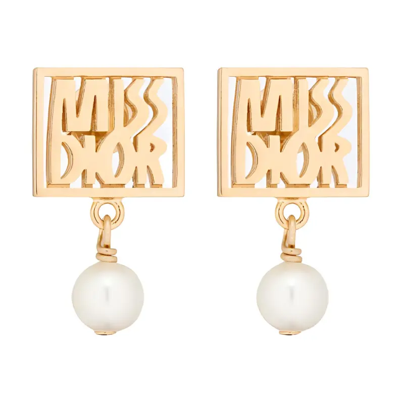 DIOR Resin Pearls Stud Earrings Women's Gold-1