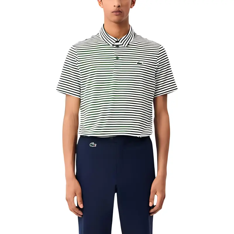 LACOSTE Polo Shirt Men's White Green Stripes-2