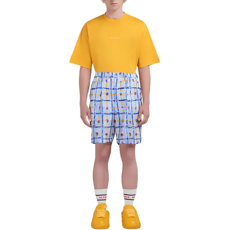 MARNI Light Blue Habotai Silk Drawstring Shorts With Saraband Casual Shorts Men's Blue-1