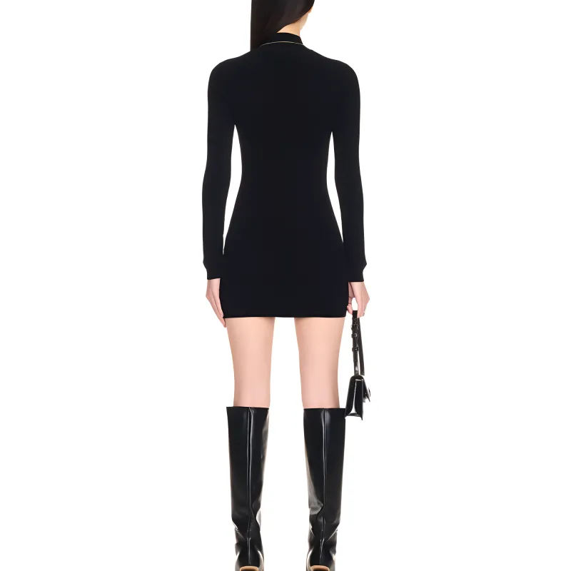 OFF WHITE Mock Neck Long Sleeved Mini Dress-2