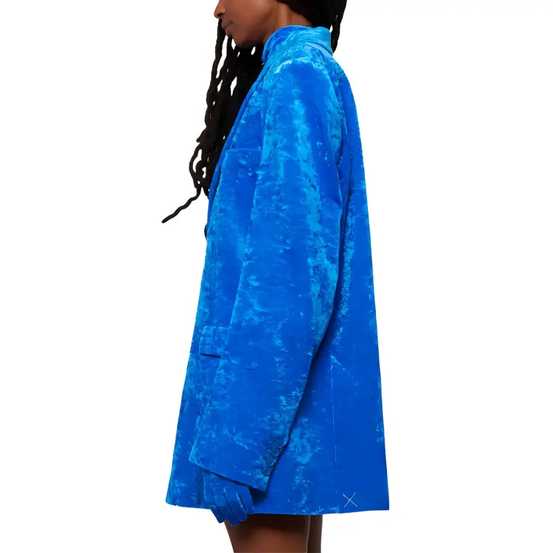 Vetements Boxy Single Breasted Velvet Tailored Jacket 'Blue'-3