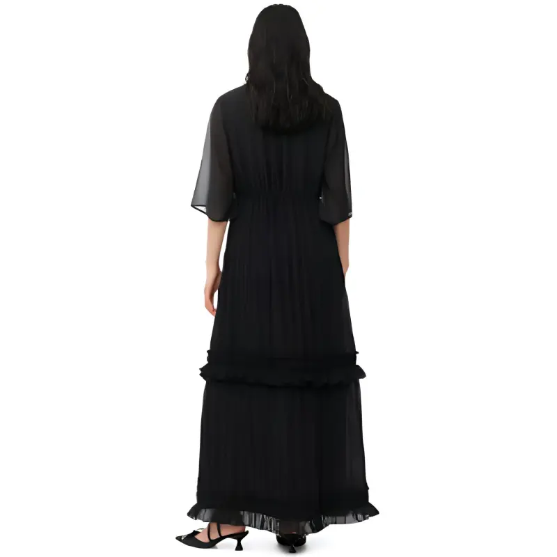 GANNI Pleated Georgette Maxi Dress-1