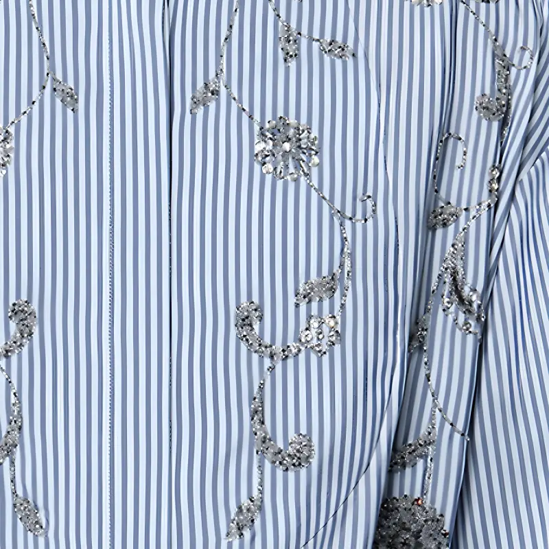LOUIS VUITTON Bejeweled Floral Pinstripe Shirt Dress-4