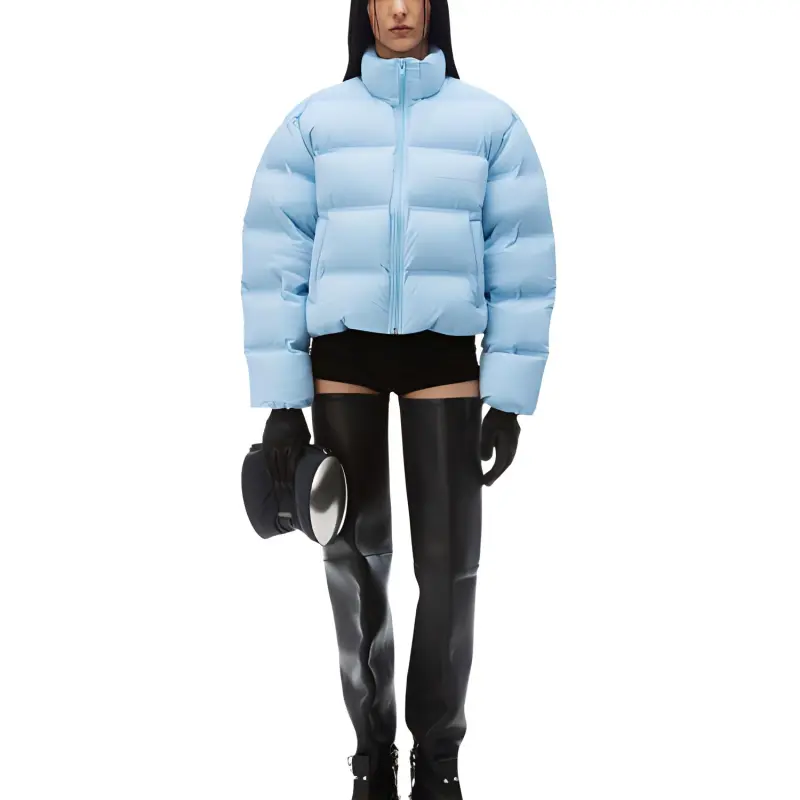Alexander Wang Jacquard Channel Cropped Reflective Logo Puffer Oxford Blue-2