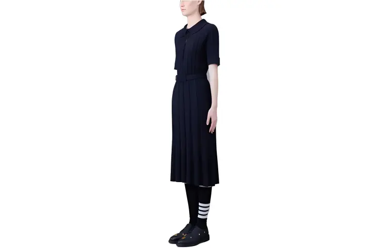 THOM BROWNE· Wide Rib Boiled Merino Polo Dress Short Sleeved Dress Women's Black-2