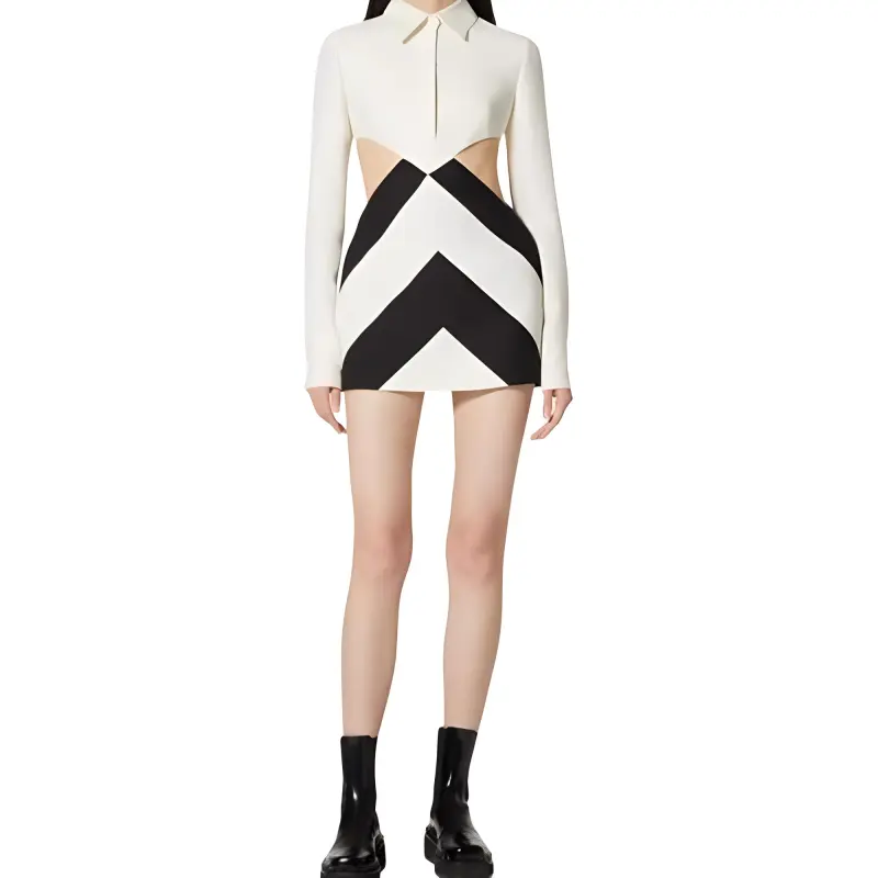 Valentino Long-Sleeved Dresses Women's Black White-1