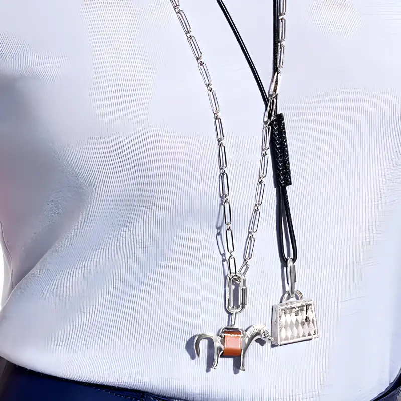 HERMES Palladium Necklaces Women's Silver-1