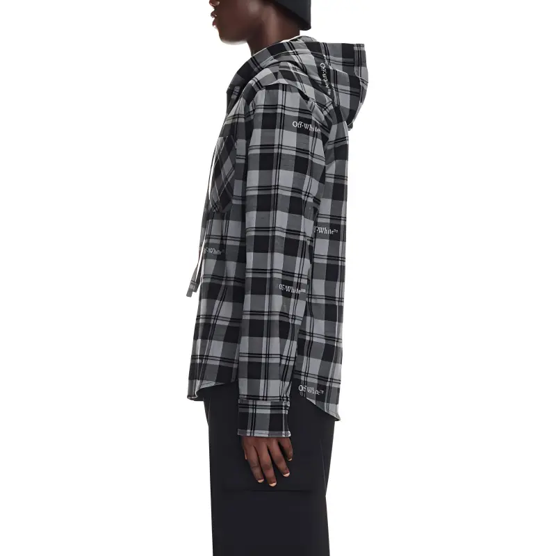 OFF WHITE Checked Curved Hem Hooded Shirt-1