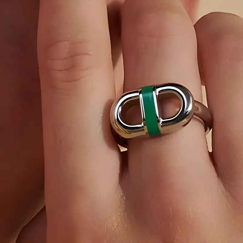HERMES Stainless Steel Rings Unisex Peacock Green-2