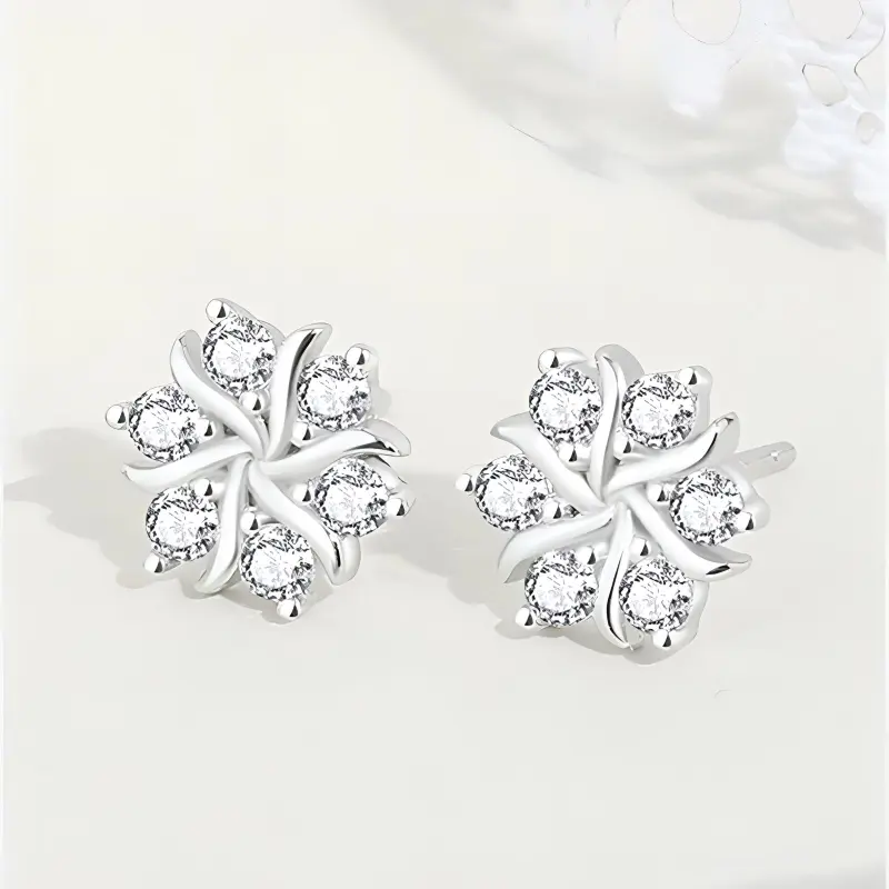 CHINA GOLD 925 Sterling Silver Stud Earrings Women's-2