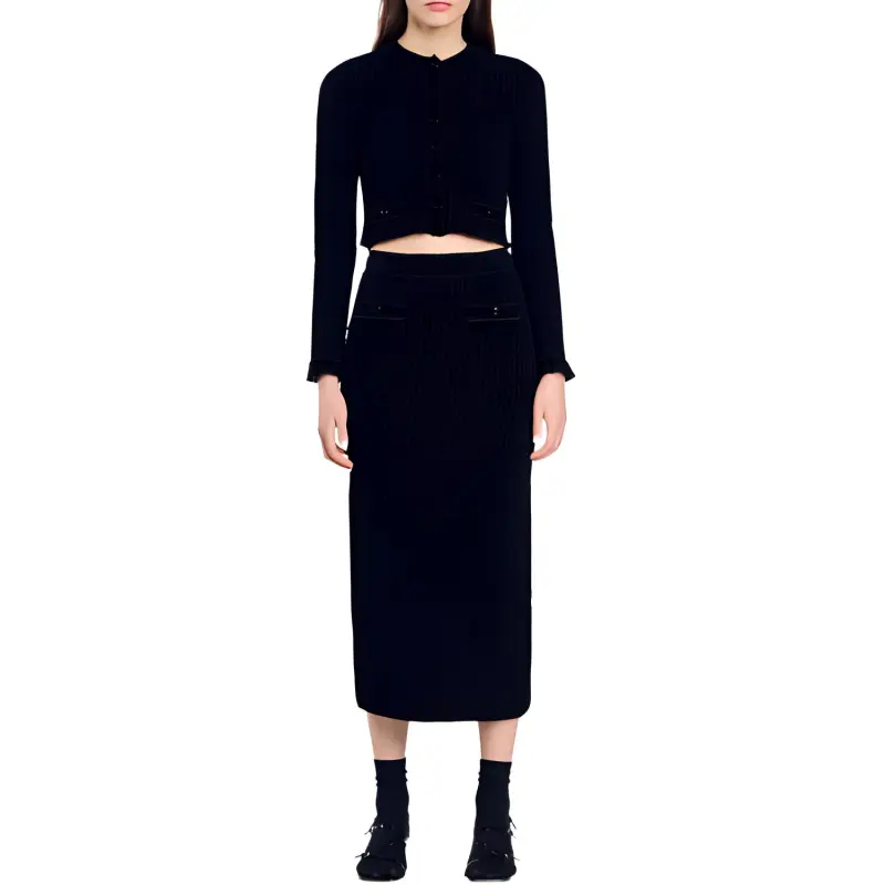 Sandro Pencil Waffle effect Midi Skirt-1