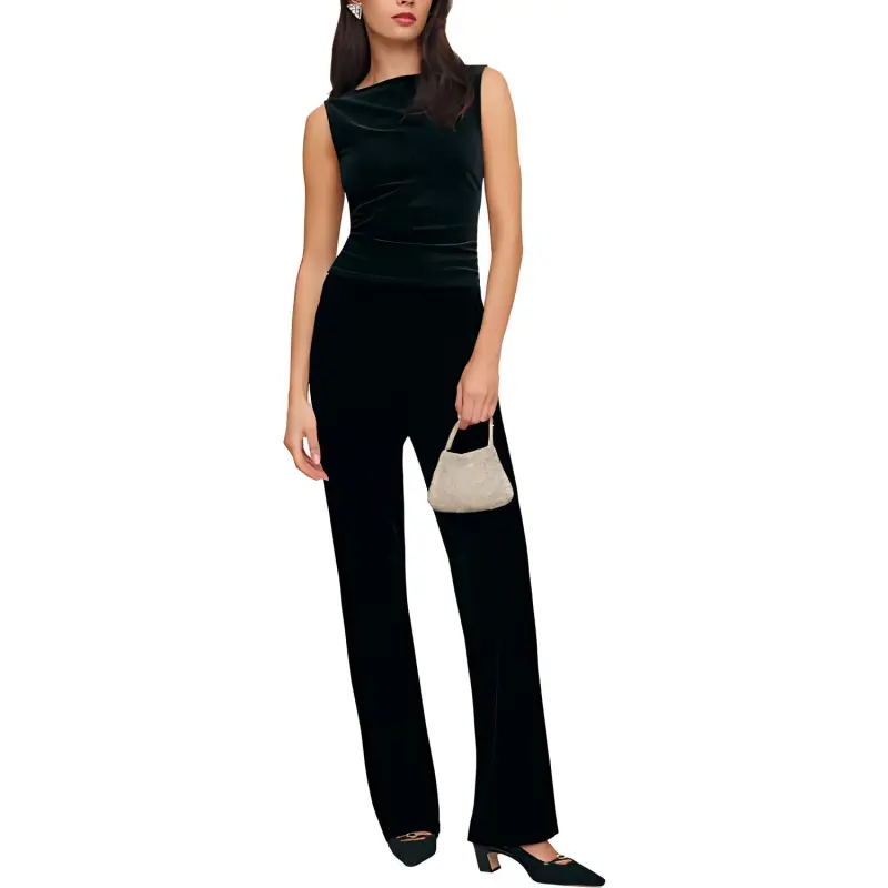 Reformation Tank Tops Women's Black Velvet/Suede Black-1