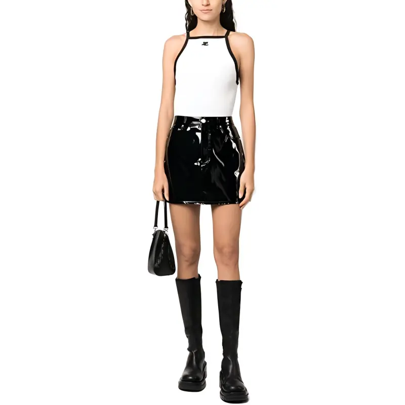 COURREGES Light Ribs Contrast Tank Top 'Ocean Blue/Black'-1