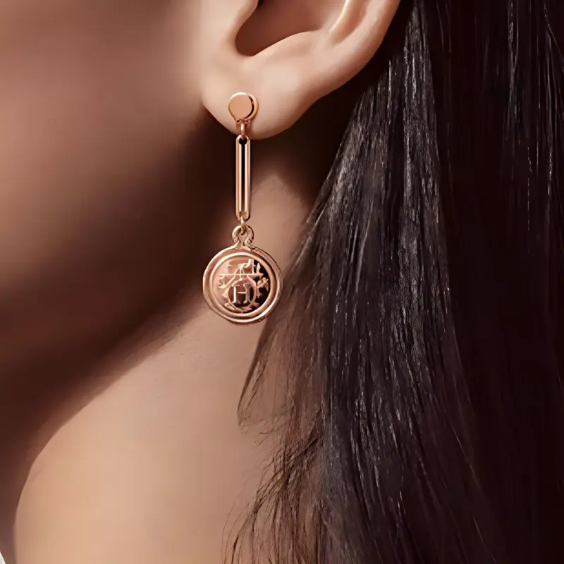 HERMES Karat Gold Earrings Women's Rose Gold-1