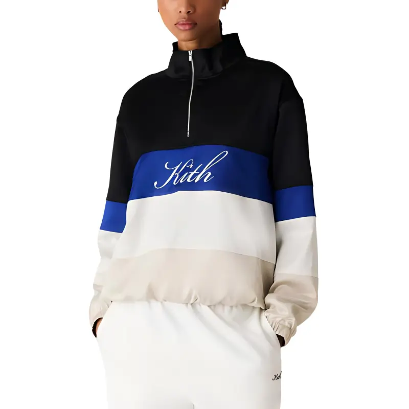 KITH Women's 2024 Summer Collection SS24 Callan Panelled 1/4 Zip Sweatshirt Women's Black Blue White Gray-2