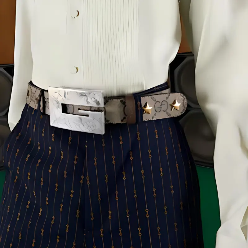 GUCCI Canvas Leather Belts Men's Beige Ebony Width  4cm-2