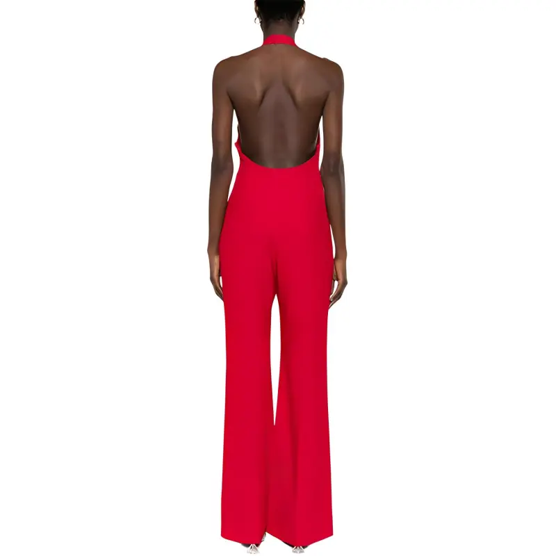 MOSCHINO Chain Embellished Open Back Haltrneck Jumpsuit-2
