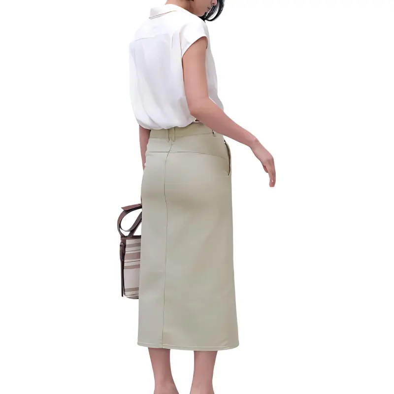 H&M Denim Long Skirts Women's Light Beige-2