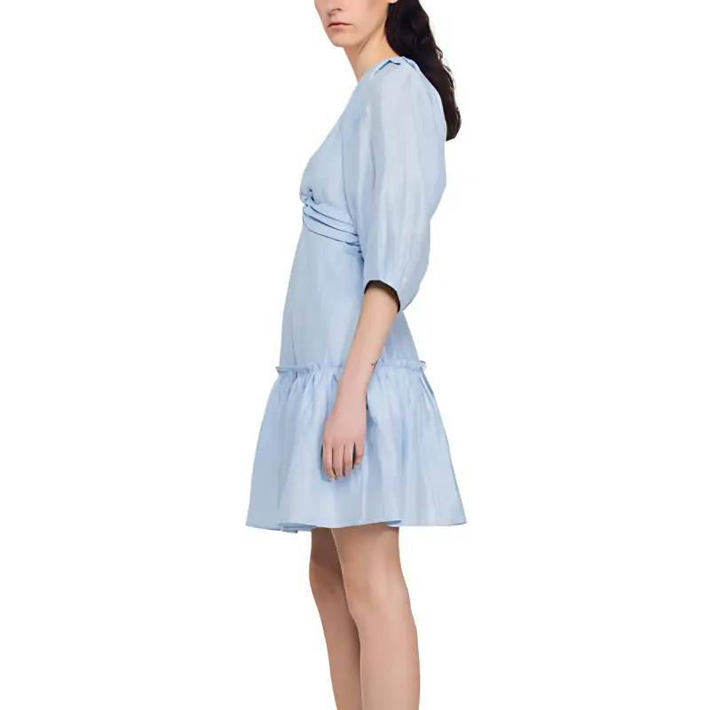 Sandro Short Sleeved Dress Women's Blue-3