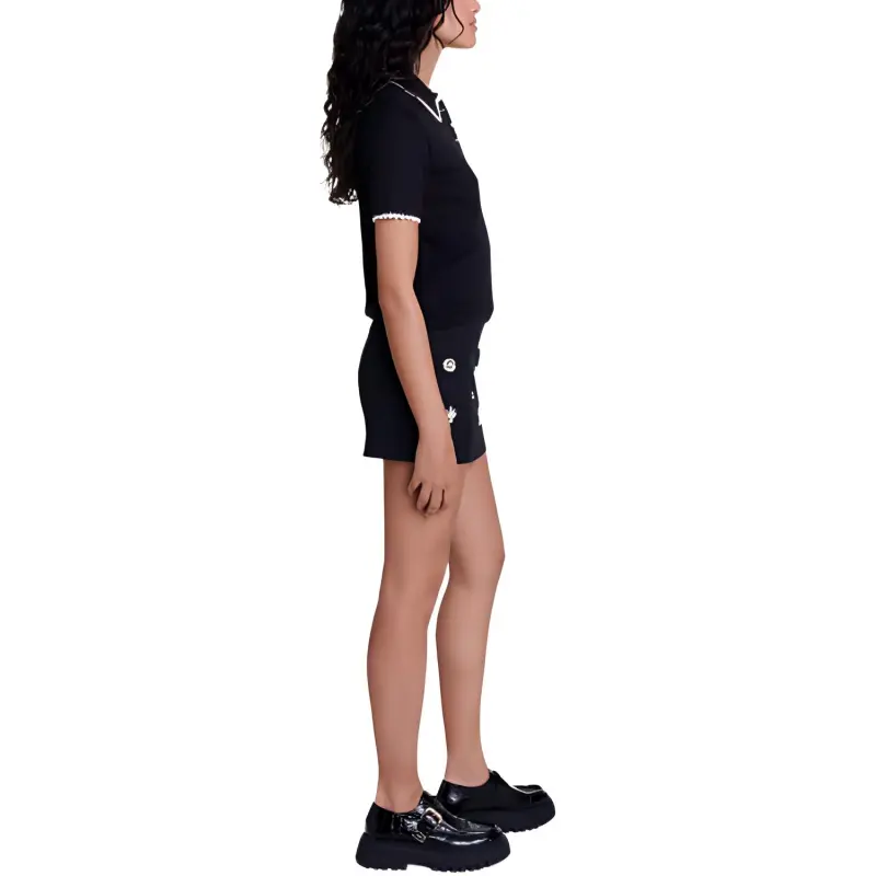 Maje Crochet trim Knitted Polo Top-2