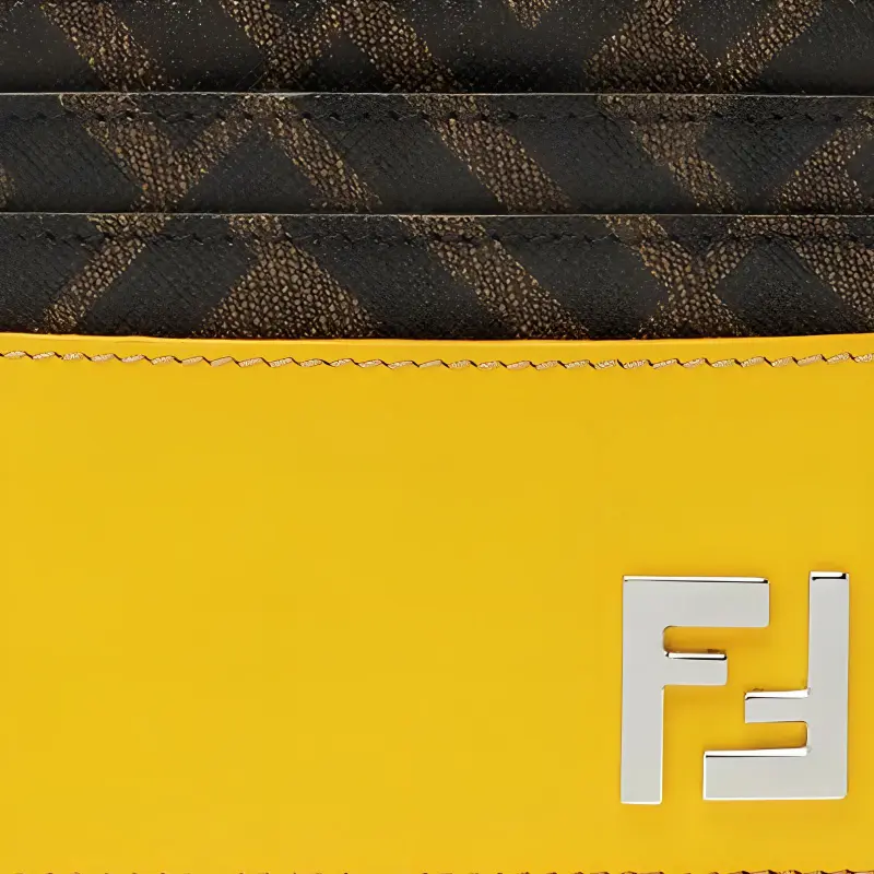 FENDI Calfskin With Cotton Card Holder Regular Men's Yellow-3