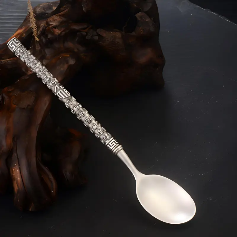 QINGFU 999 Fine Silver Sterling Silver Bowl, Chopsticks, And Spoon Set Unisex-3