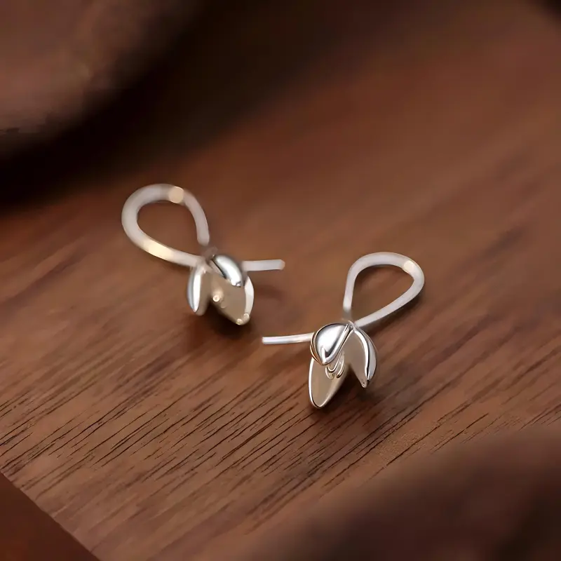 Heart Grass 999 Fine Silver Earrings Women's-1