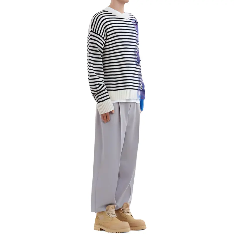 MARNI Distressed Effect Colour Block Striped Jumper-1