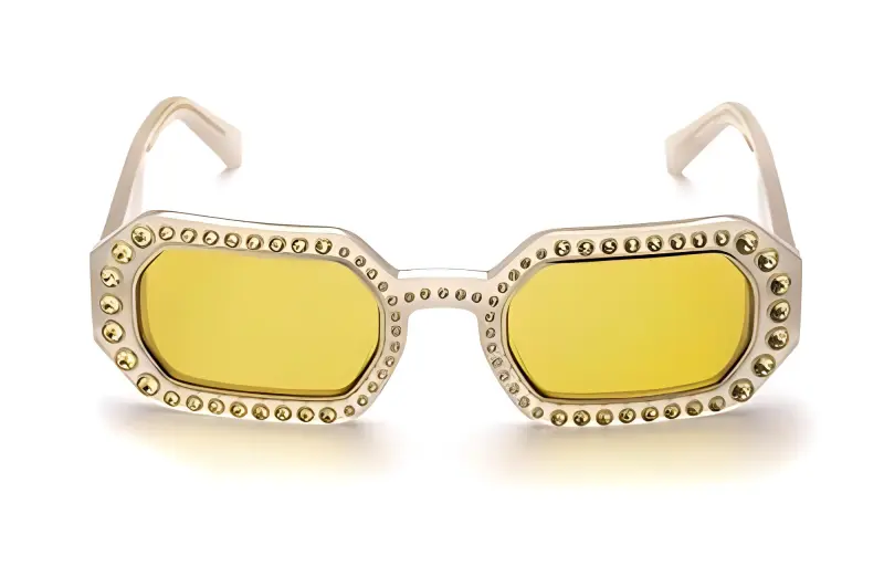 Swarovski Acetate Faux Crystal Irregular Shape Sunglasses Women's Yellow-1