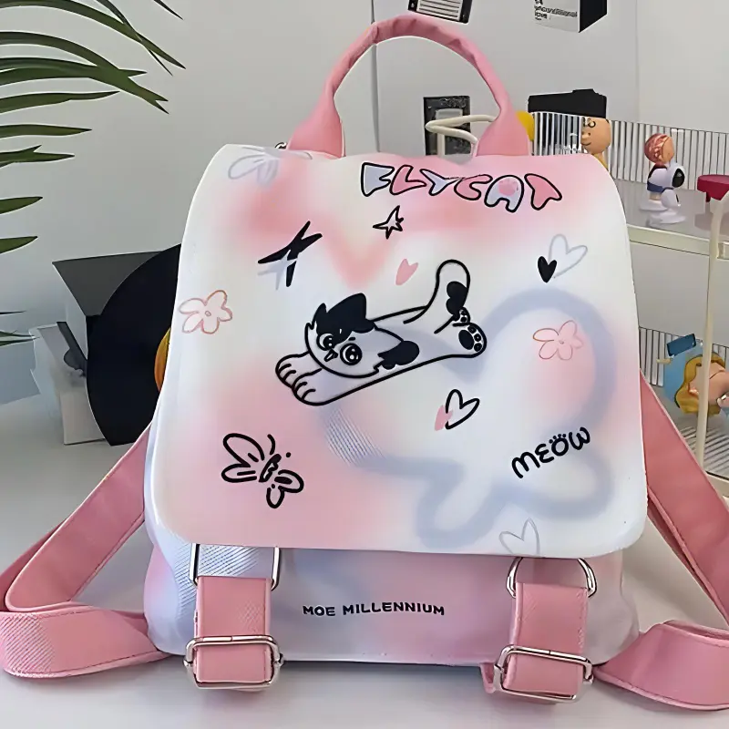AOSONG Suede Technical Fabric Backpack Unisex Pink Millennial Kitten-1