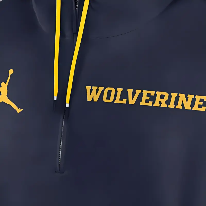 JORDAN Michigan Wolverines Sideline Pre Game Player Men's JORDAN College 1/2 Zip Hooded Jacket-3