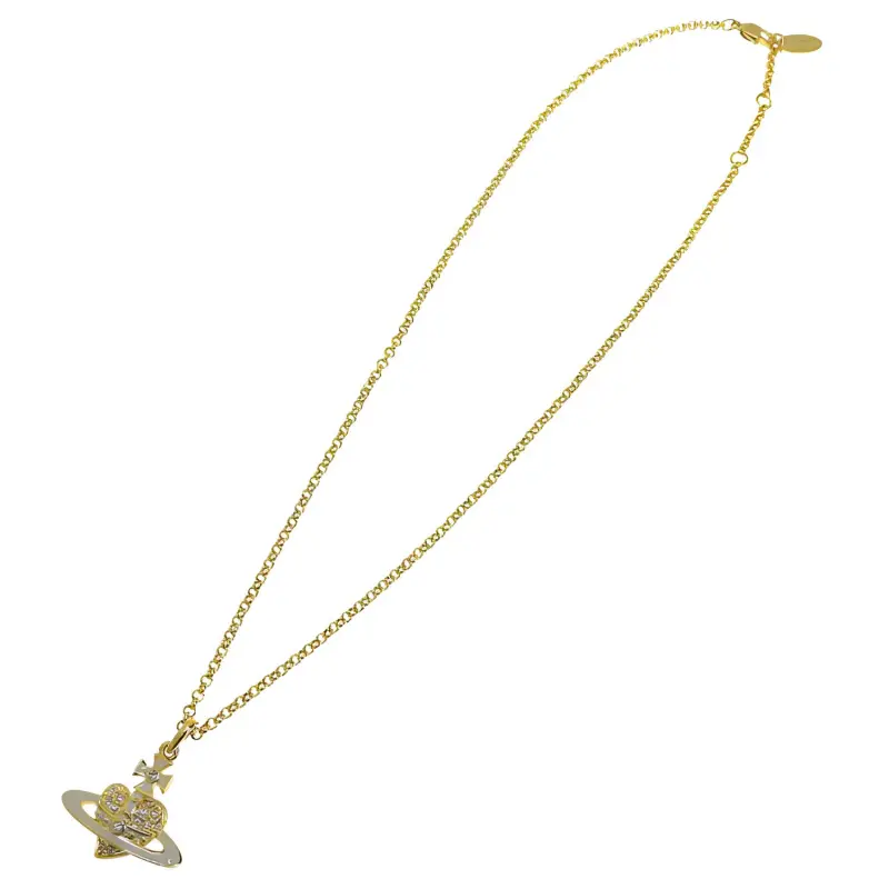 Vivienne Westwood Brass Reverse Saturn Design Pendant Necklace Unisex Gold/Blue-1