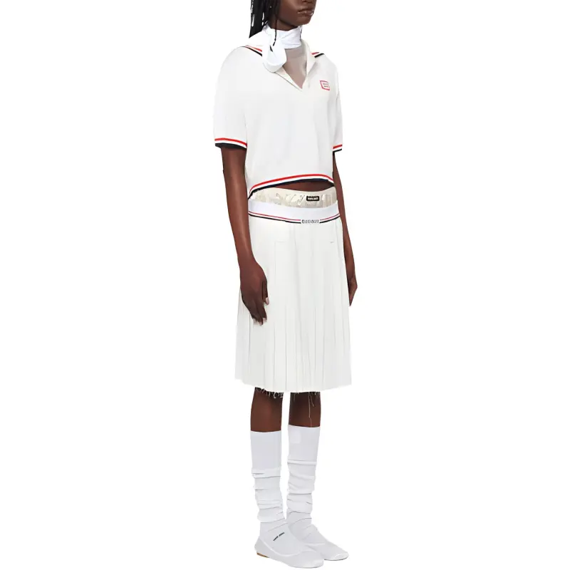MIU MIU Logo Waistband Pleated Skirt-2