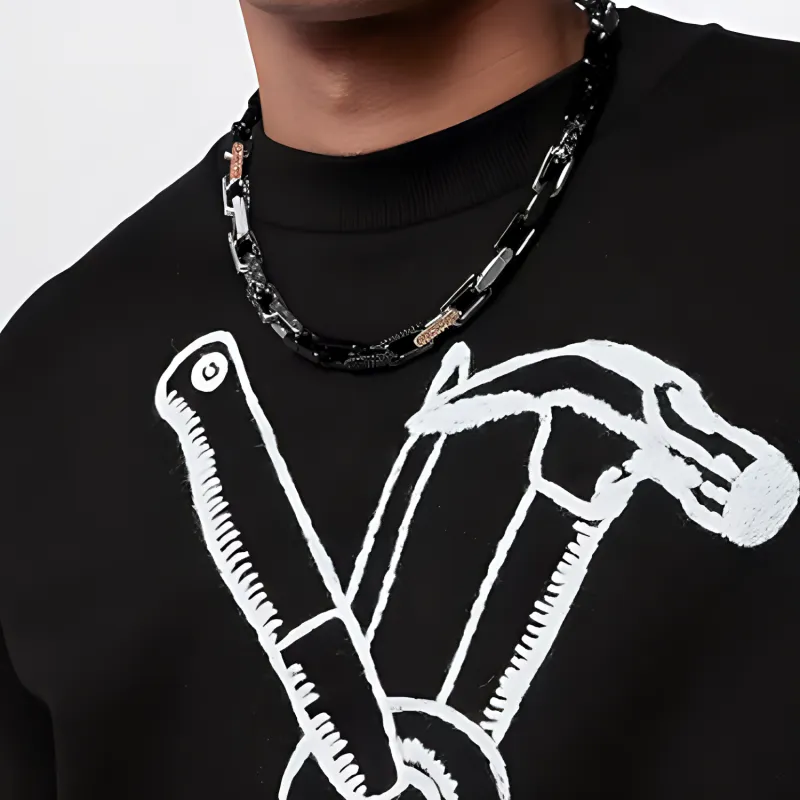 LOUIS VUITTON Monogram Crystal Necklaces Men's Silver-1