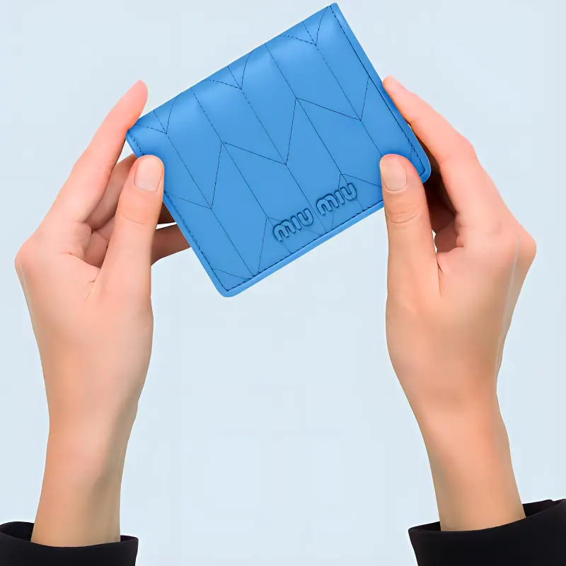 MIU MIU Soft Sheepskin Leather Wallet Small Size Women's Pure Sky Blue-4
