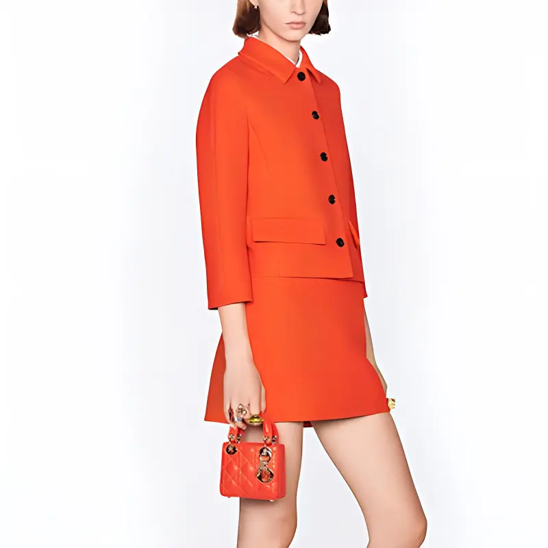 DIOR Lady Dior Sheepskin Wicker Pattern Dior Bag Shoulder Bag Crossbody Bag Handbag Small Size Women's Bright Orange-2