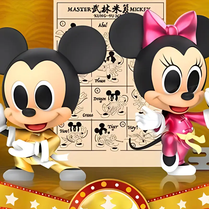 Hot Toys Mickey Cosb694 Kung Fu Mickey And Minnie Metal Color Edition Chibi Figures-1