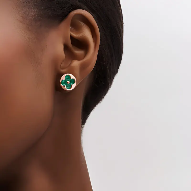 Lv Color Blossom Bb Sun Ear Stud Pink Gold And Malachite Per Unit-3