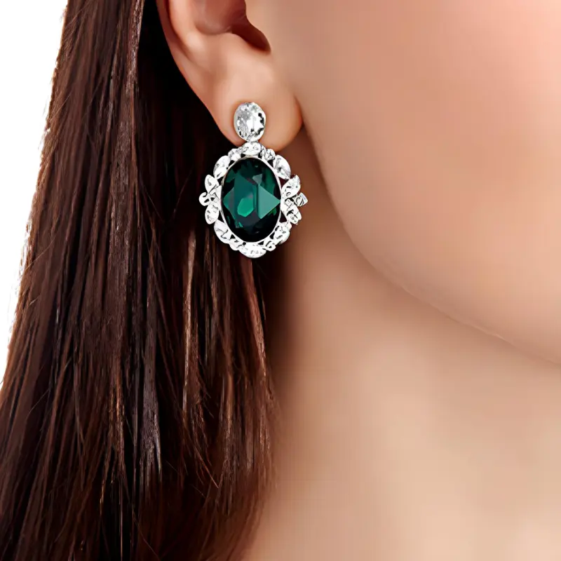 Swarovski Stud Earrings Women's Green-1