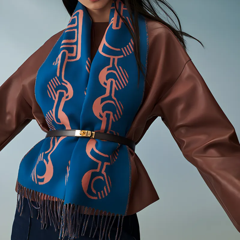 HERMES Cashmere Knit Scarves Women's-4