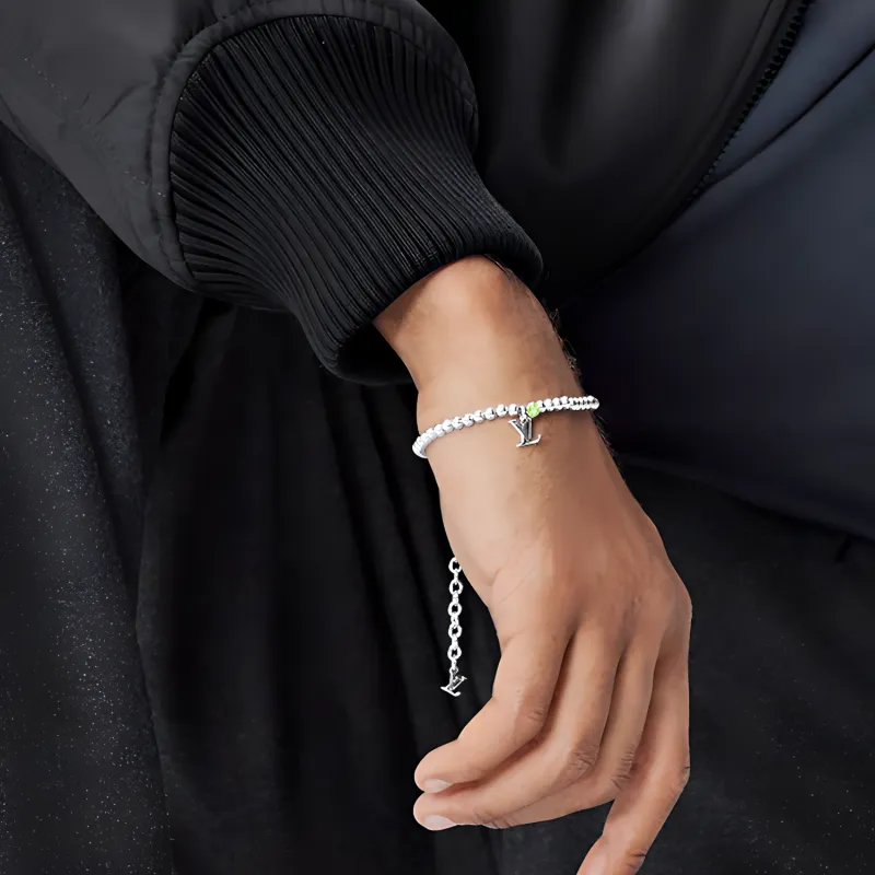 LOUIS VUITTON Nano Beads Metal Crystal Bracelets Men's Silver-1