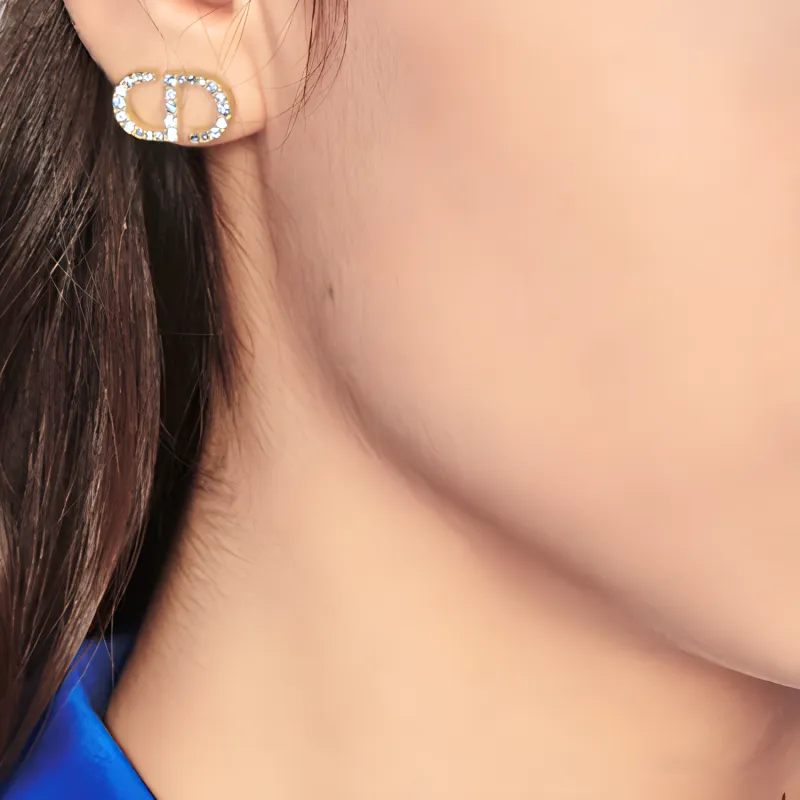 DIOR Artificial Crystal Stud Earrings Women's-1